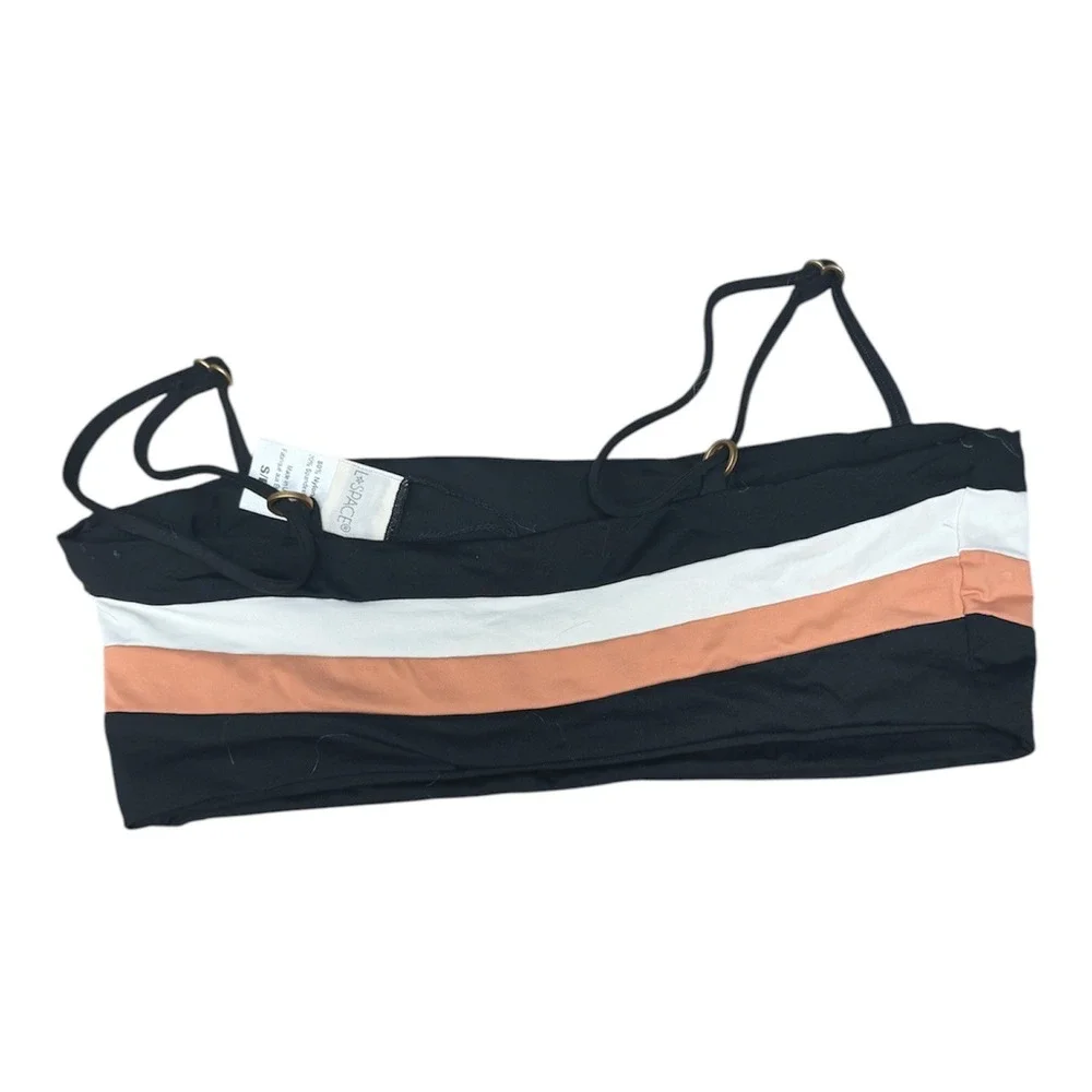 L*Space $127 Women's Sz Small Rebel Stripe Bikini Top in Black, Cream, Tan